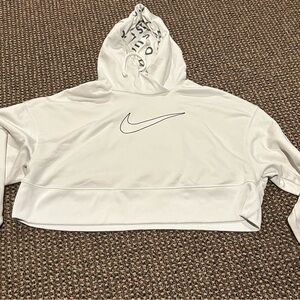White Cropped Hoodie with Swoosh Logo